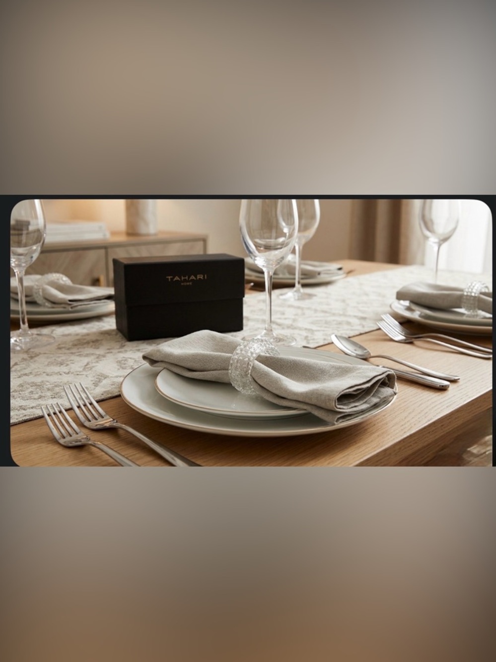 Tahari Home Textured Glass Napkin Rings in Silver - Set of 6